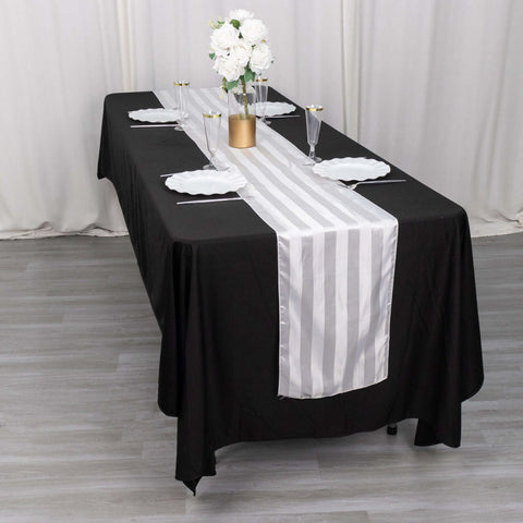 Satin 12"x108" Table Runner White - Stripe Classic Wedding & Event Table Decor