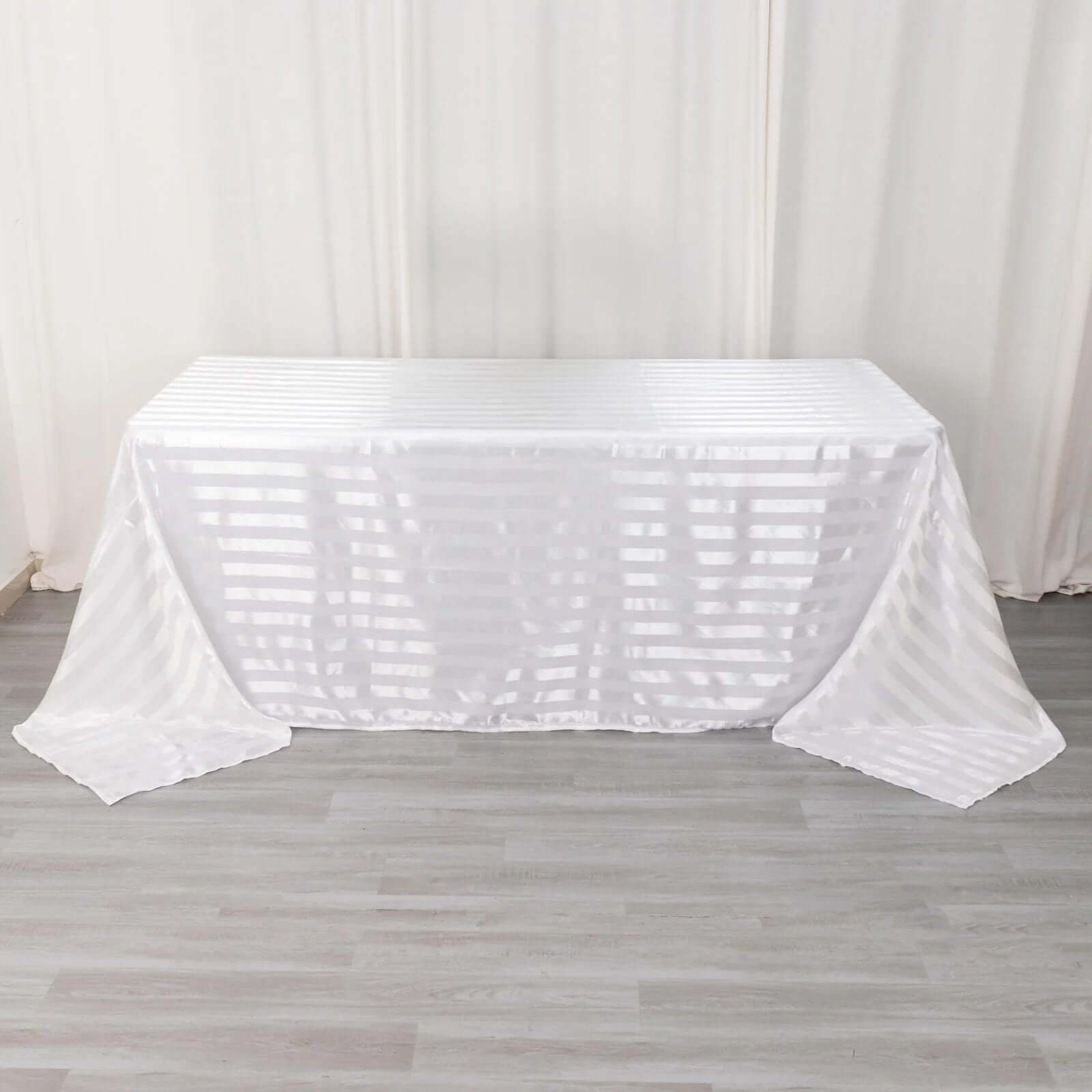 Satin Striped 90"x132" Rectangular Tablecloth White - Seamless Silky Smooth Wedding Decor
