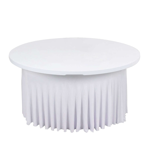 Spandex Round 5ft Table Skirt White with Wavy Skirt-Like Effect Stylish Table Cover for Weddings, Banquets & Trade Shows