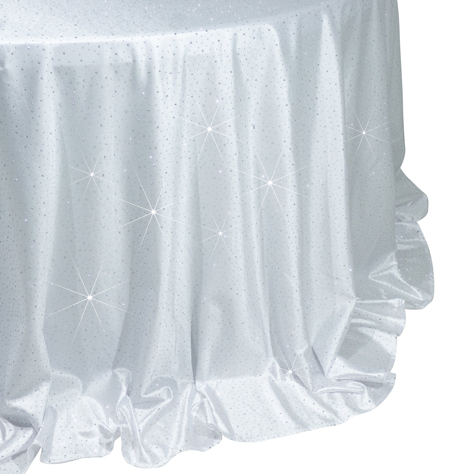 Scuba Round Tablecloth 132″ White with Rhinestone Accents – Seamless, Wrinkle-Free, Stain-Resistant Event Linen