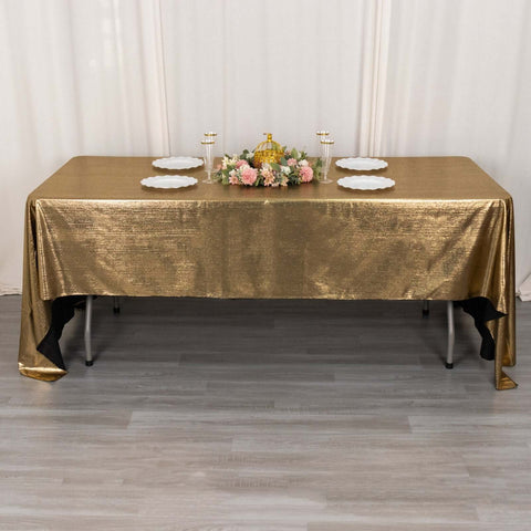 Sequin Dots Polyester 60"x126" Rectangle Tablecloth Shimmering Antique Gold - Wrinkle Free & Sparkling Table Cover