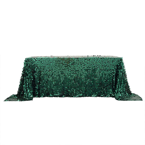 Sequin 90"x132" Rectangle Tablecloth Hunter Emerald Green - Seamless Big Payette Table Cover