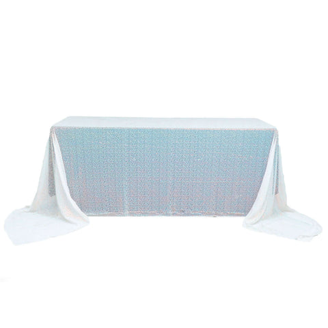 Sequin 90"x156" Rectangle Tablecloth Iridescent Blue - Seamless Twinkling Table Cover