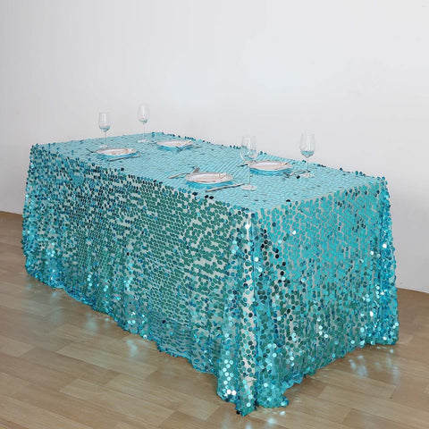 Sequin 90"x156" Rectangle Tablecloth Turquoise - Seamless Big Payette Table Cover