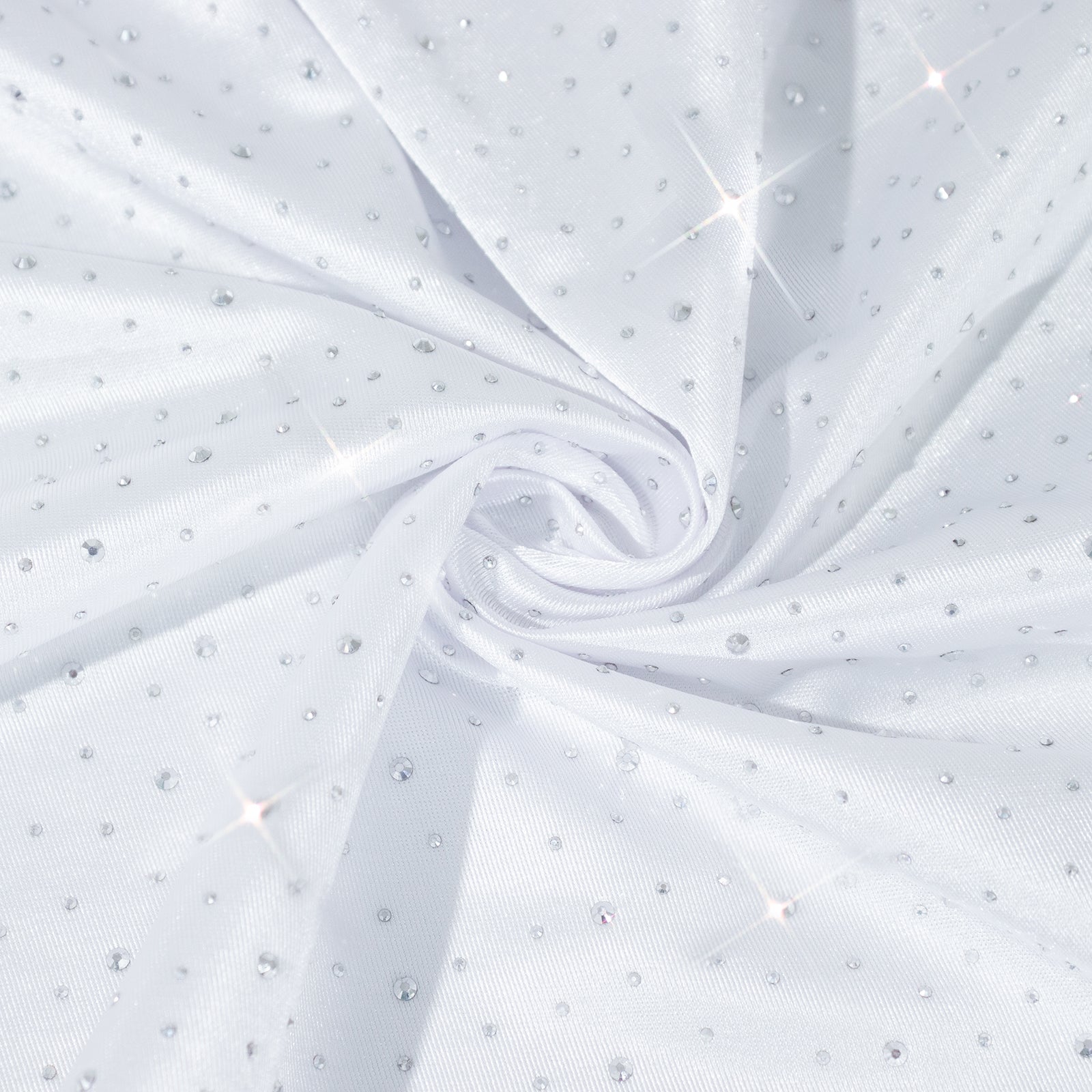 Scuba Rectangular Tablecloth 90"×156" White with Rhinestone Accents – Seamless, Wrinkle-Free, Stain-Resistant Event Linen