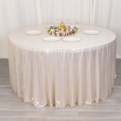 Sequin Dots Polyester Round 120" Tablecloth Shimmering Beige - Wrinkle Free & Sparkling Table Cover