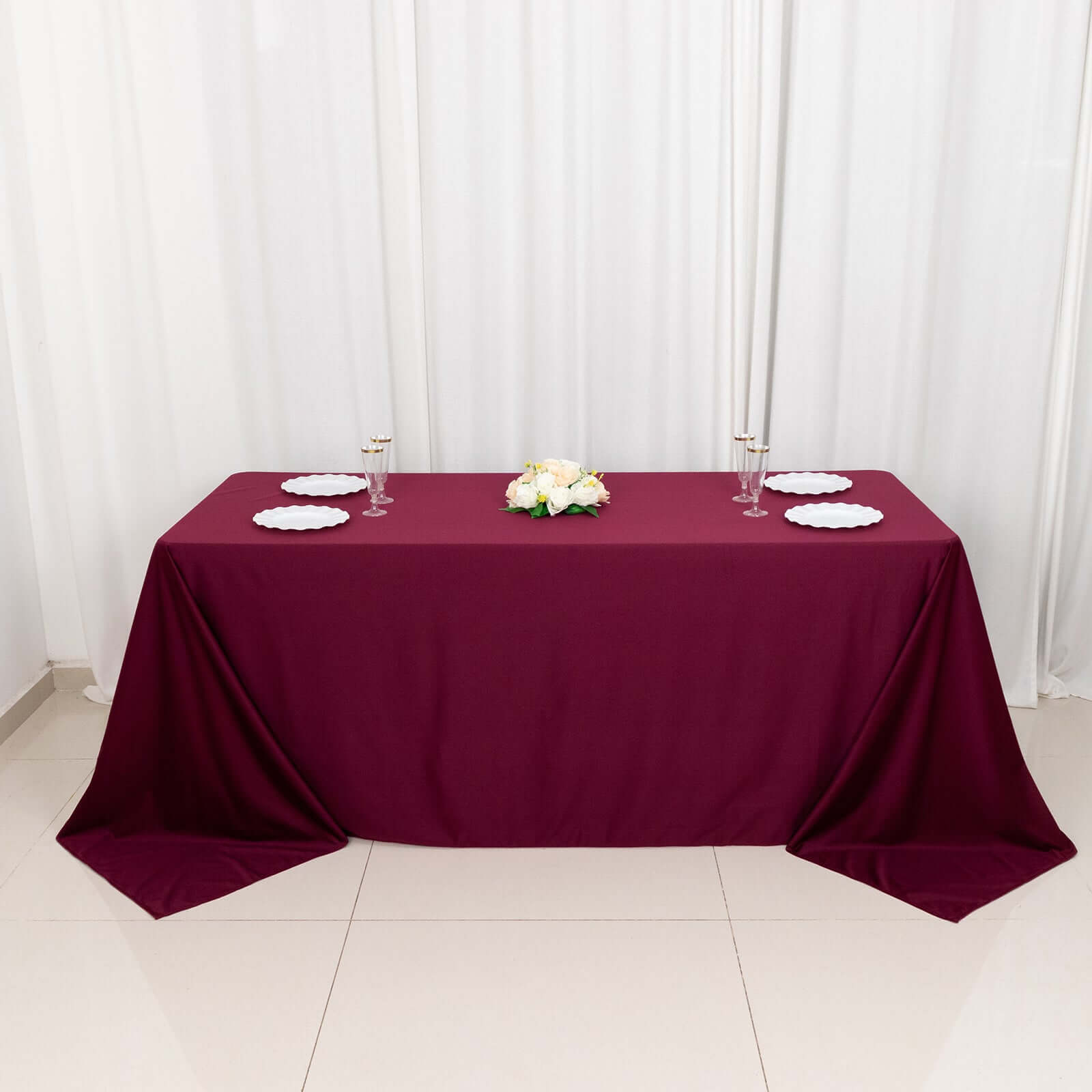 Scuba Rectangular 90"x132" Tablecloth Burgundy - Wrinkle Free, Stain Resistant & Seamless Table Cover