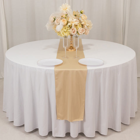 Scuba Polyester 12"x108" Table Runner Beige - Wrinkle-Free Table Linen