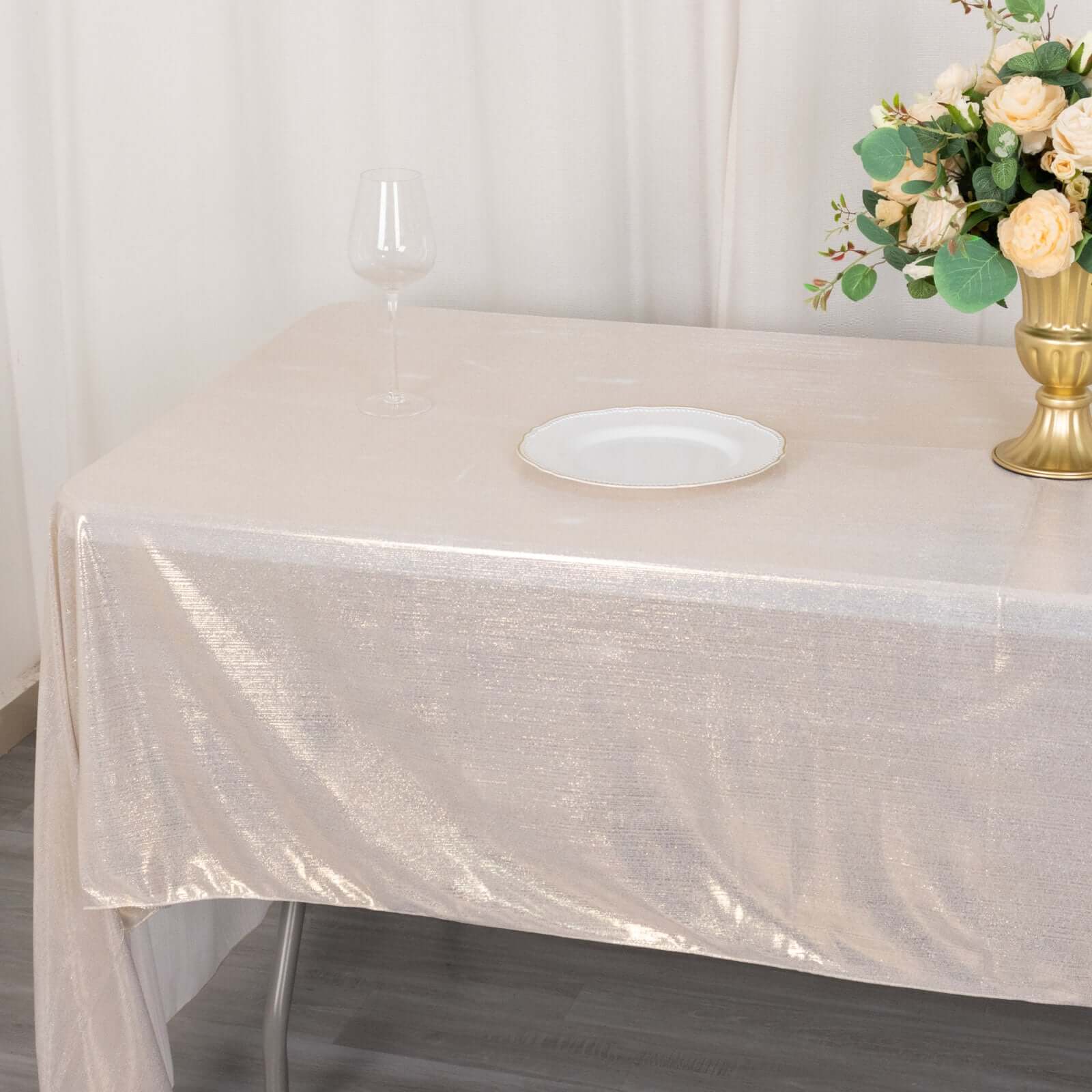 Sequin Dots Polyester 60"x126" Rectangle Tablecloth Shimmering Beige - Wrinkle Free & Sparkling Table Cover