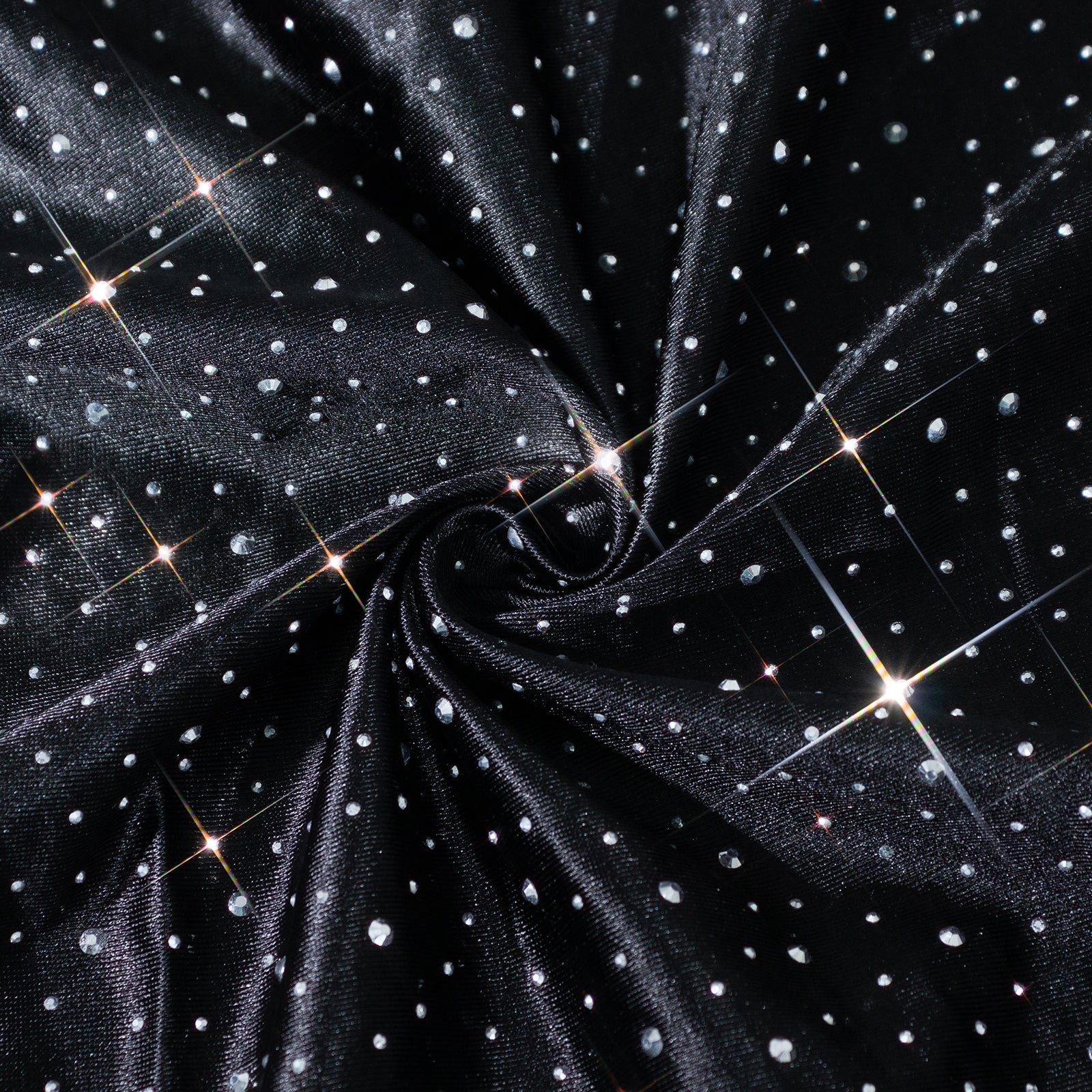 Scuba Rectangular Tablecloth 90"×132" Black with Rhinestone Accents – Seamless, Wrinkle-Free, Stain-Resistant Event Linen