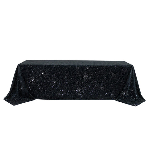 Scuba Rectangular Tablecloth 90"×156" Black with Rhinestone Accents – Seamless, Wrinkle-Free, Stain-Resistant Event Linen