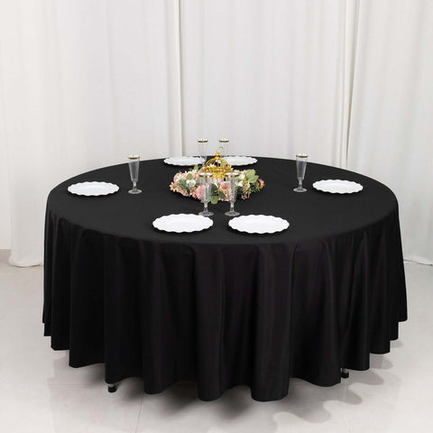 Scuba Round 108" Tablecloth Black - Wrinkle Free & Stain Resistant Table Cover for Exquisite Events