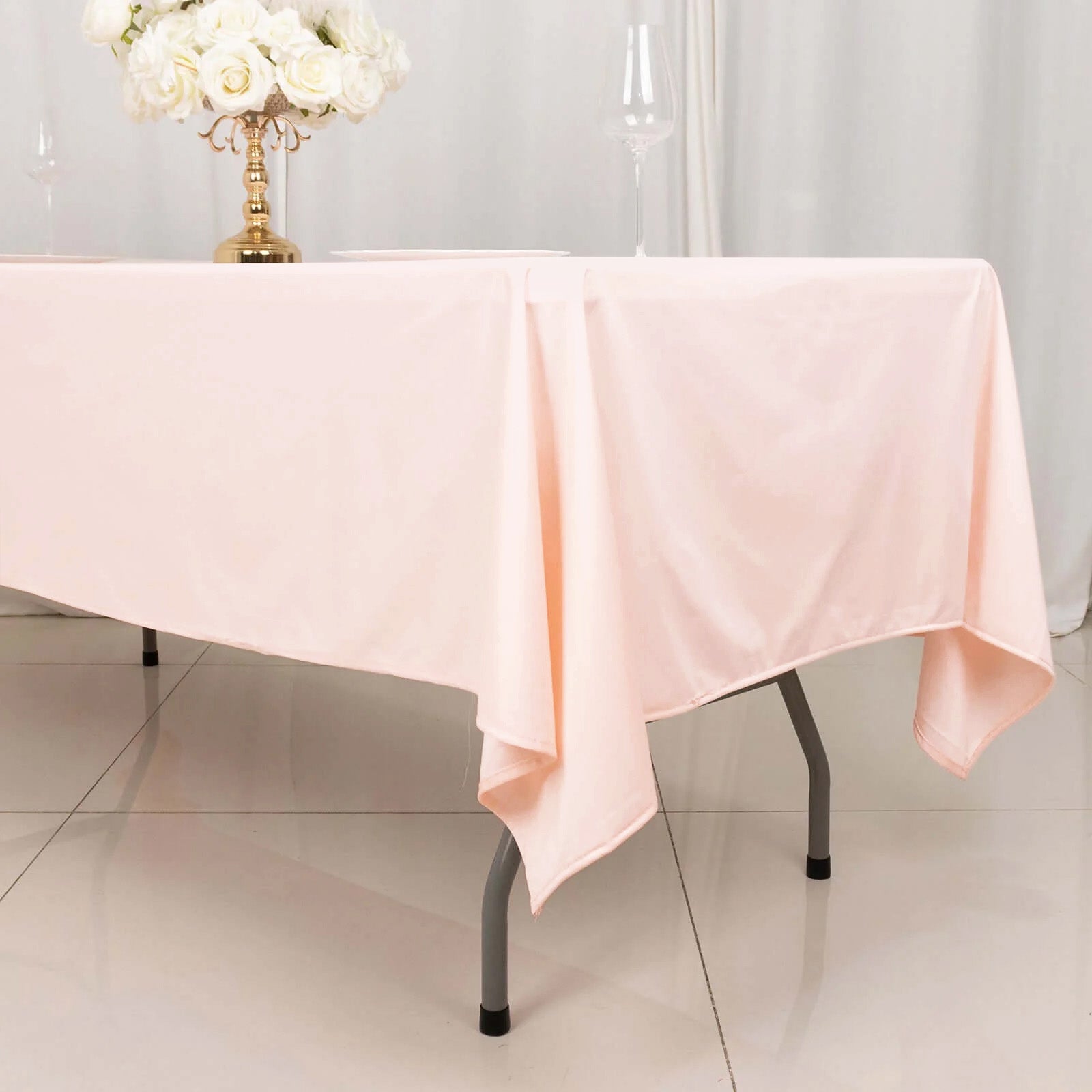 Scuba Rectangular 60"x102" Tablecloth Blush - Wrinkle Free & Stain Resistant Table Cover