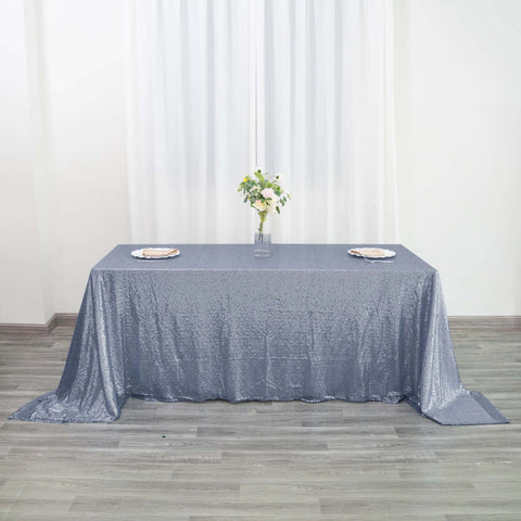 Sequin 90"x132" Rectangle Tablecloth Dusty Blue - Seamless Sparkly Table Cover