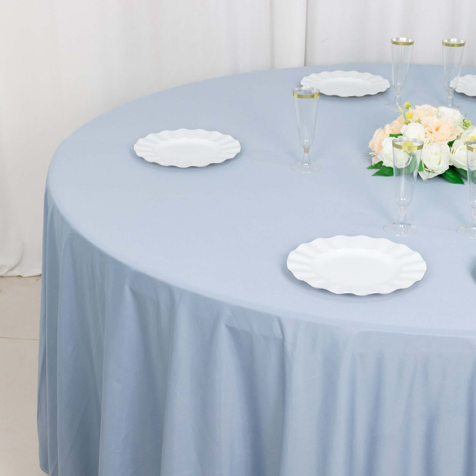 Scuba Round 120" Tablecloth Dusty Blue - Wrinkle Free & Stain Resistant Seamless Table Cover