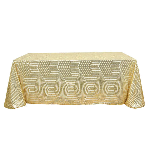 Sequin 90"x132" Rectangle Tablecloth Gold - Seamless Diamond Design for Upscale Events