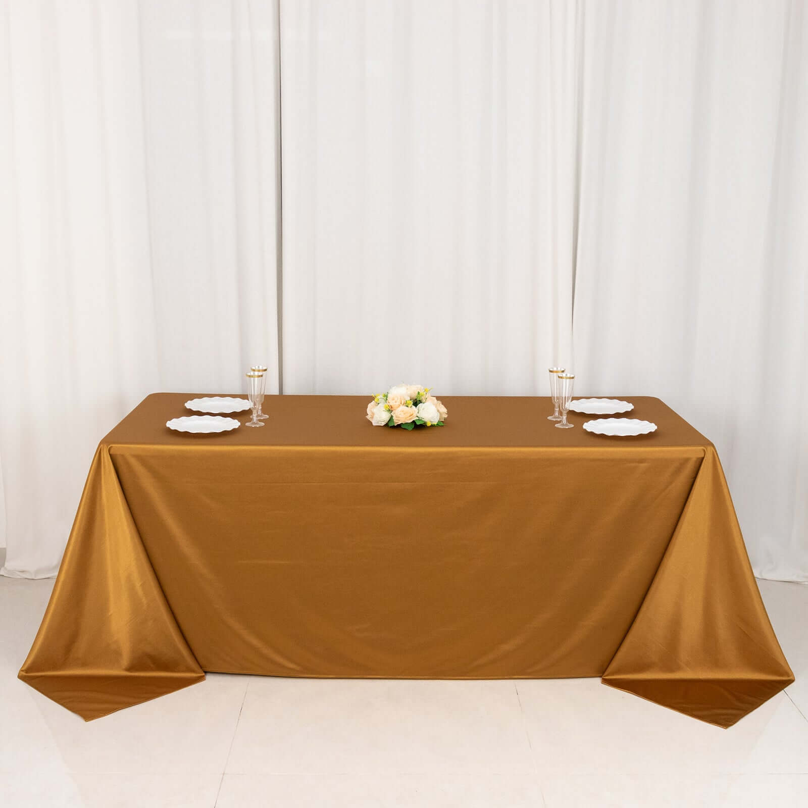 Scuba Rectangular 90"x132" Tablecloth Shimmering Gold - Wrinkle Free & Stain Resistant Seamless Table Cover for Weddings and Parties