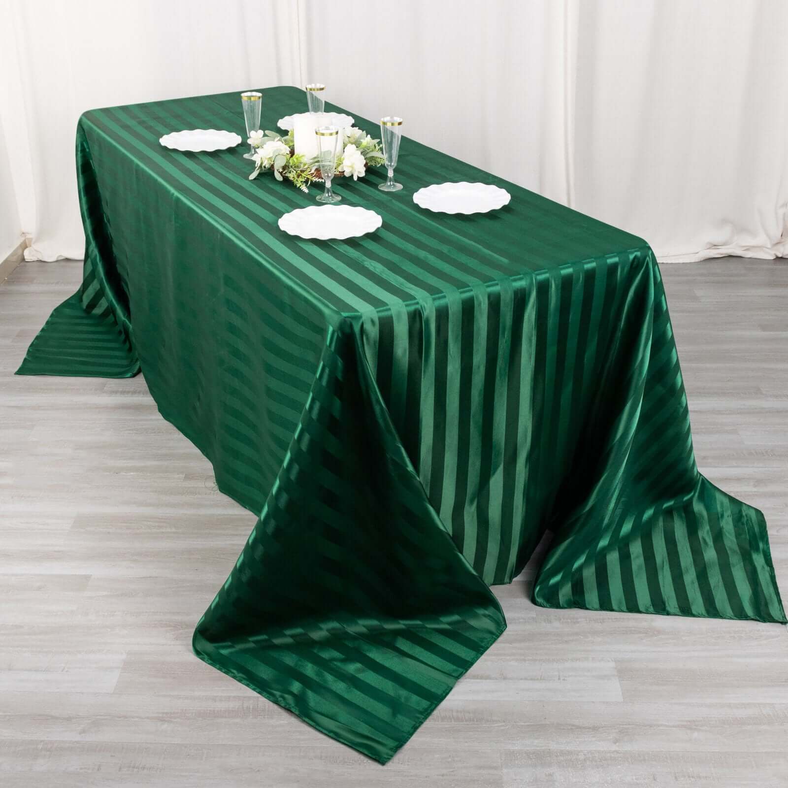 Satin Striped 90"x132" Rectangular Tablecloth Hunter Emerald Green - Seamless Silky Smooth Table Cover