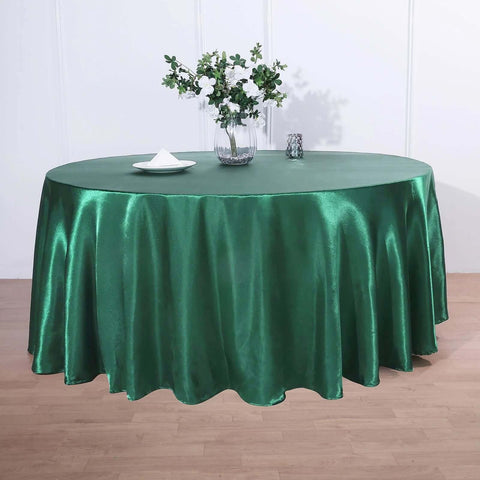 Satin 120" Round Tablecloth Hunter Emerald Green - Stylish Seamless Table Cover