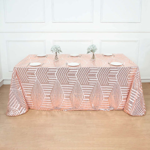 Sequin 90"x132" Rectangle Tablecloth Rose Gold - Seamless Diamond Table Cover