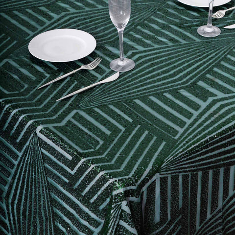 Sequin 90"x132" Rectangle Tablecloth Hunter Emerald Green - Seamless Diamond Table Cover