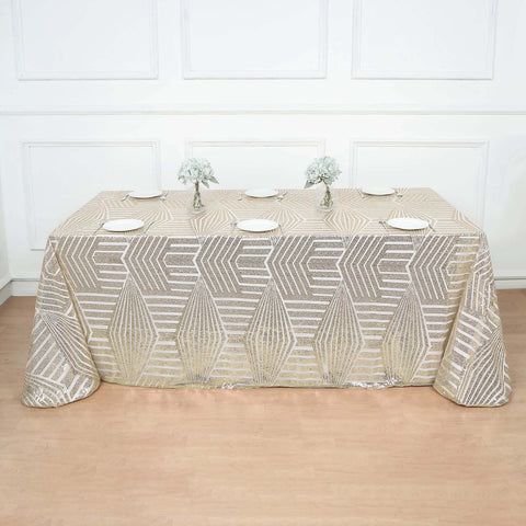 Sequin 90"x132" Rectangle Tablecloth Champagne - Seamless Diamond Design Table Cover