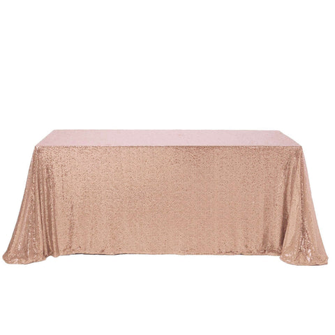 Sequin 90"x132" Rectangle Tablecloth Rose Gold - Seamless Sparkly Table Cover