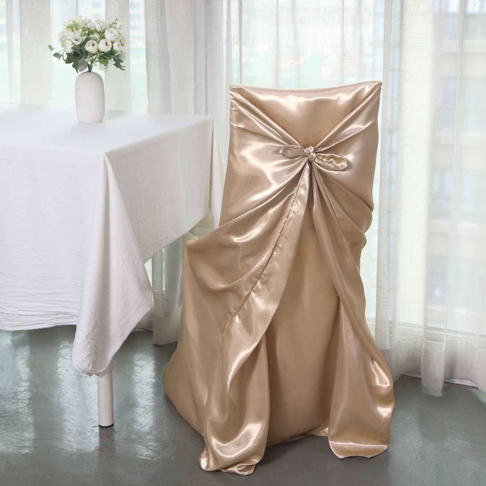 Satin Chair Cover Self-Tie Universal Design Nude - Durable Slip-On Cover for Folding, Dining, Banquet & Standard Chairs