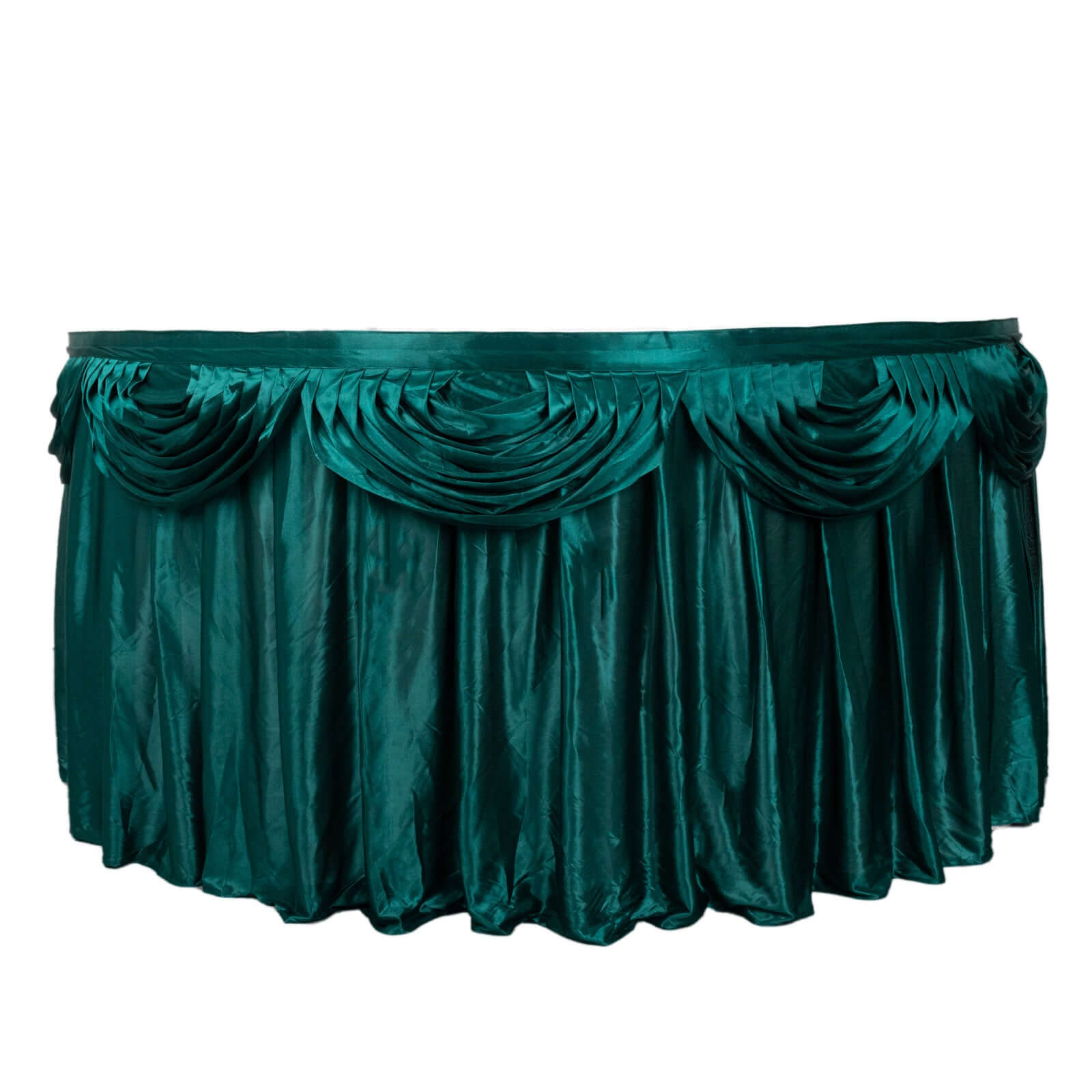 Satin 14ft Table Skirt Peacock Teal - Pleated Double Drape Table Cover
