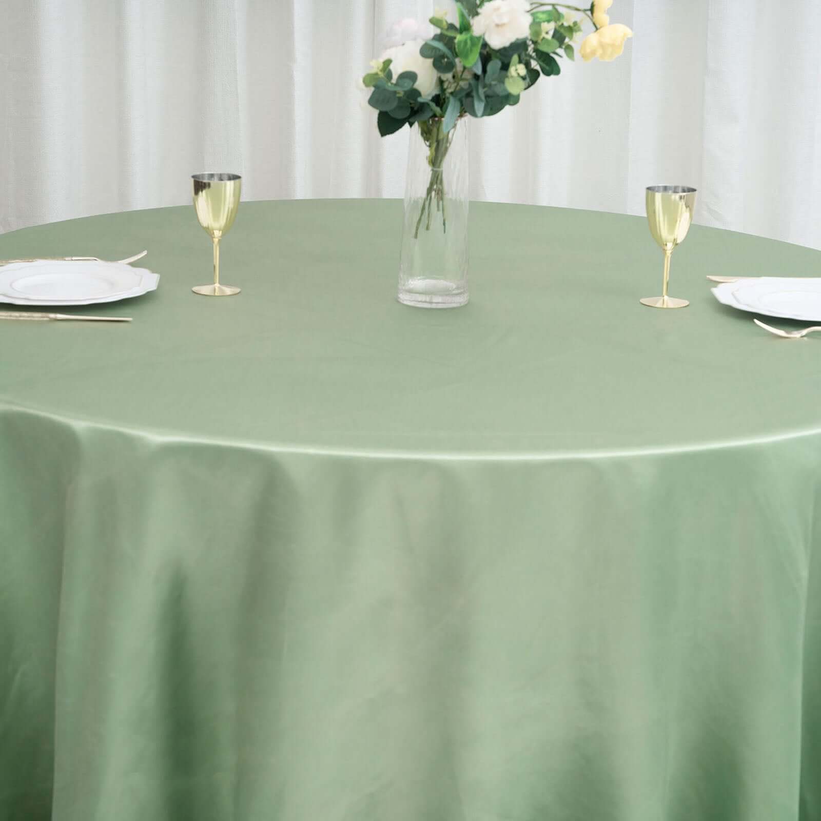 Satin 120" Round Tablecloth Sage Green - Stylish Seamless Table Cover
