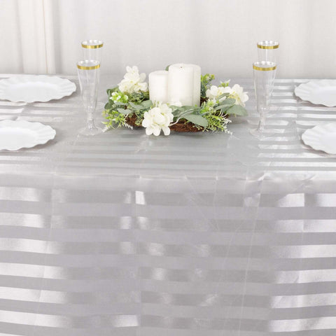 Satin Striped 90"x132" Rectangular Tablecloth Silver - Seamless Silky Smooth Table Cover