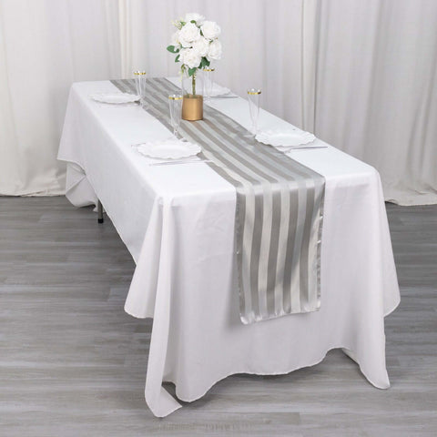 Satin 12"x108" Table Runner Silver Stripe - Stripe Table Decor