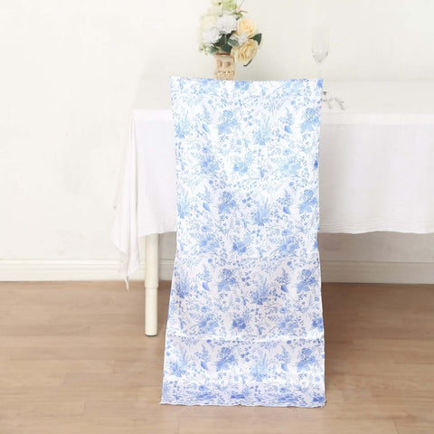 Satin Chair Slipcover French Toile Floral Print for Chiavari Chairs White/Blue - Stylish Wedding Chair Back Cover