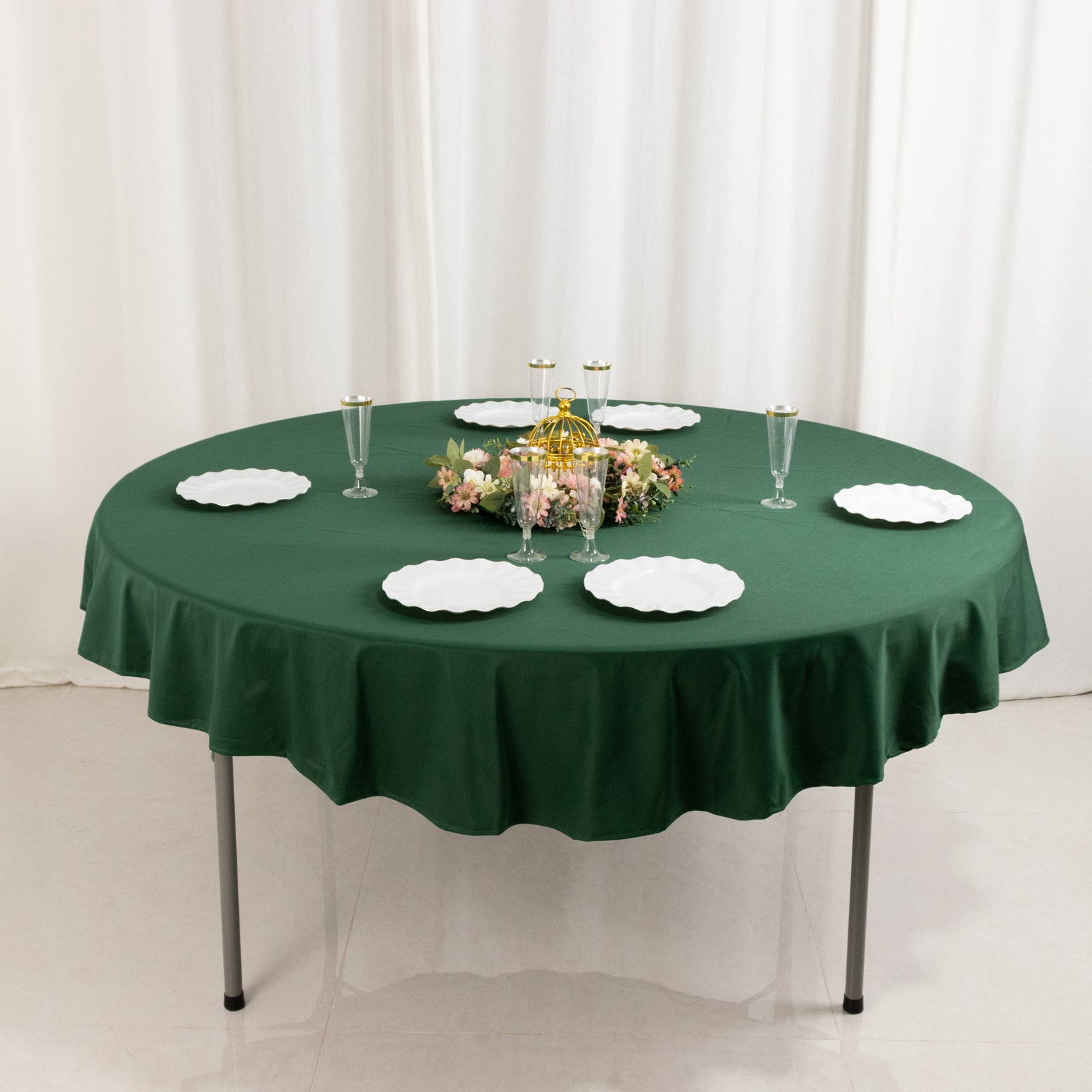 Scuba Round 70" Tablecloth Hunter Emerald Green - Wrinkle Free & Stain Resistant Table Cover