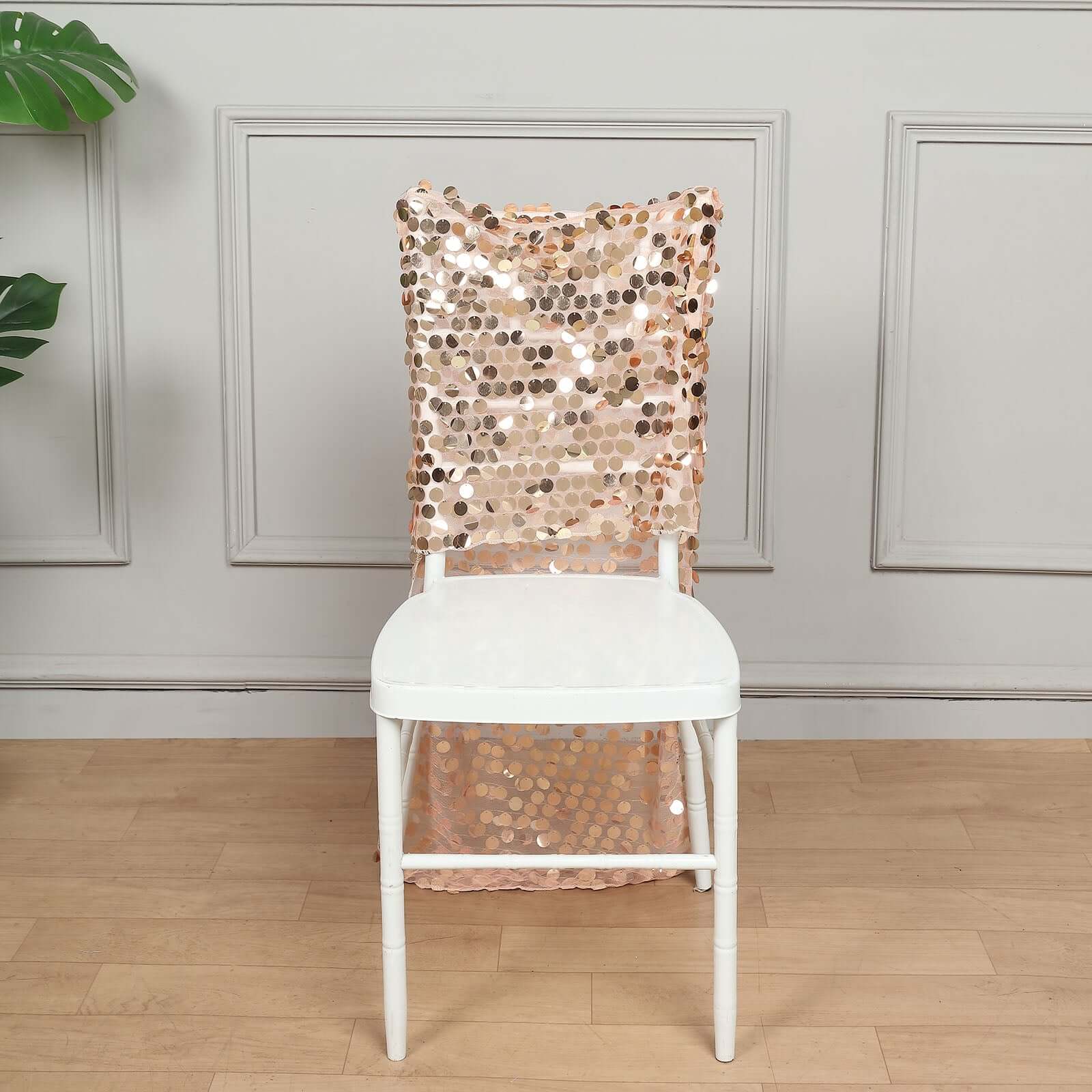 Sequin Chair Slipcover Big Payette Design for Chiavari Chairs Rose Gold - Glittering Chair Back Cover