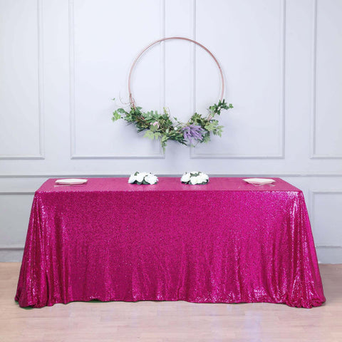 Sequin 90"x156" Rectangle Tablecloth Fuchsia - Seamless Twinkling Table Cover