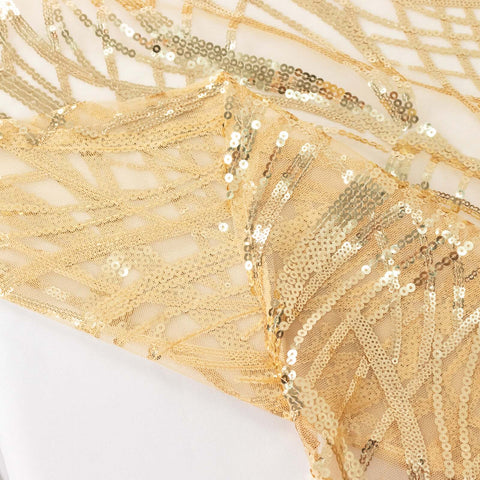 Sequin Mesh 120" Round Tablecloth Champagne - Seamless Wave Embroidered Table Cover