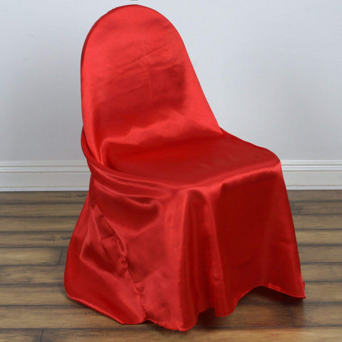 Satin Chair Cover Self-Tie Universal Design Red - Durable Slip-On Cover for Folding, Dining, Banquet & Standard Chairs