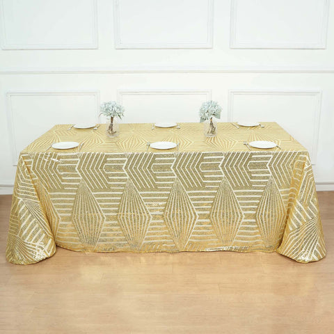 Sequin 90"x132" Rectangle Tablecloth Gold - Seamless Diamond Design for Upscale Events