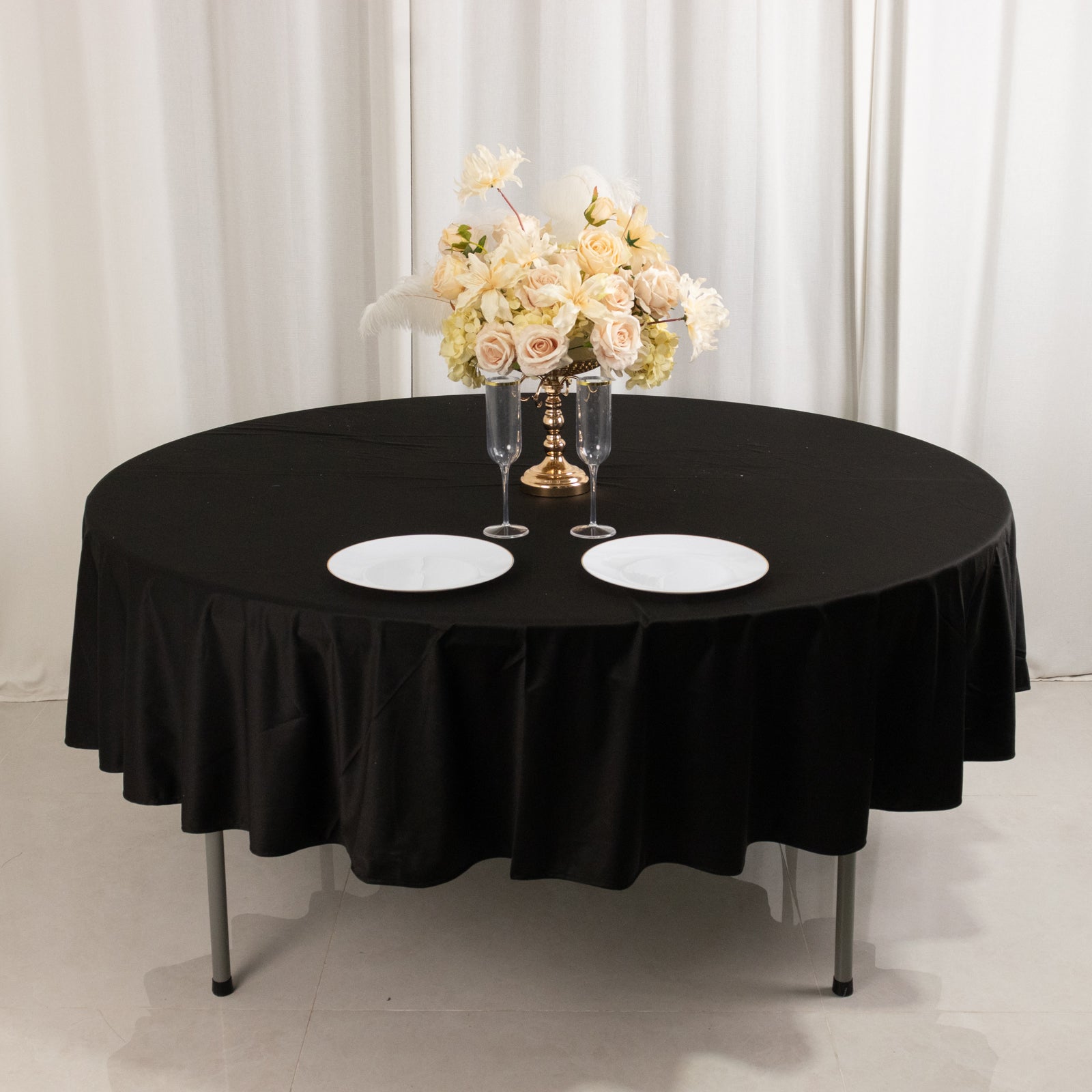 Scuba Round 90" Tablecloth Black - Wrinkle Free & Stain Resistant Table Cover for Weddings and Banquets