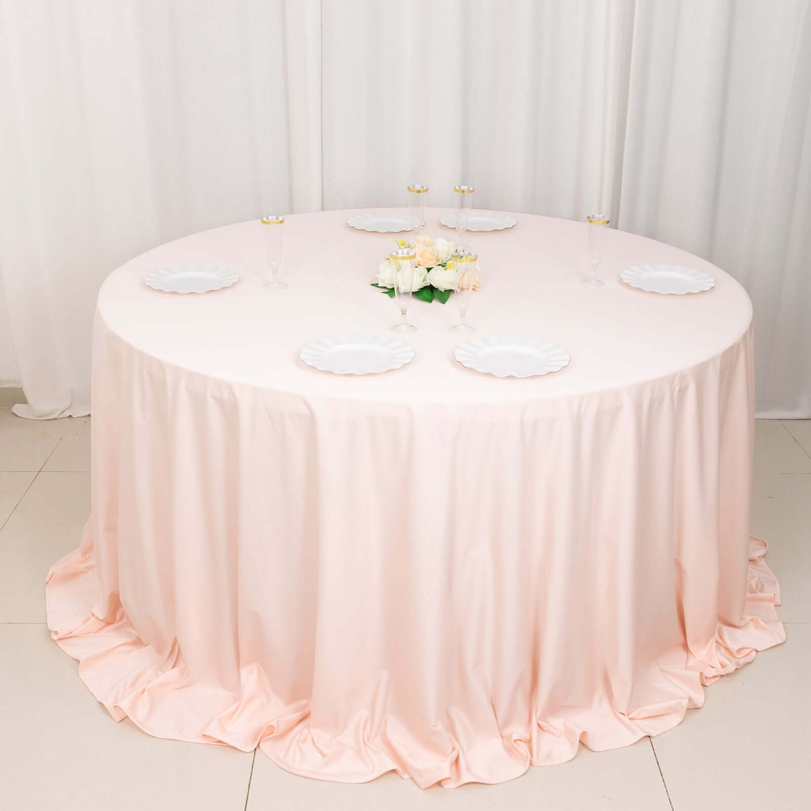 Scuba Round 132" Tablecloth Blush - Wrinkle Free & Stain Resistant Seamless Table Cover