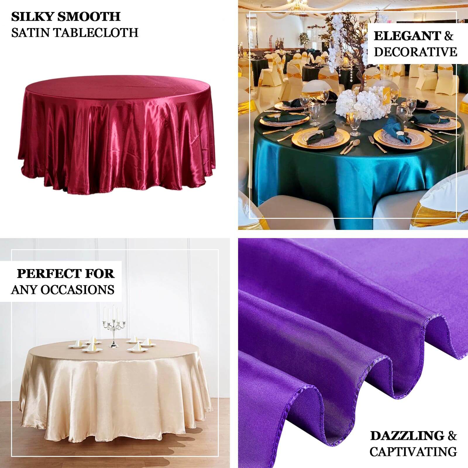Satin 120" Round Tablecloth Purple - Stylish Seamless Table Cover