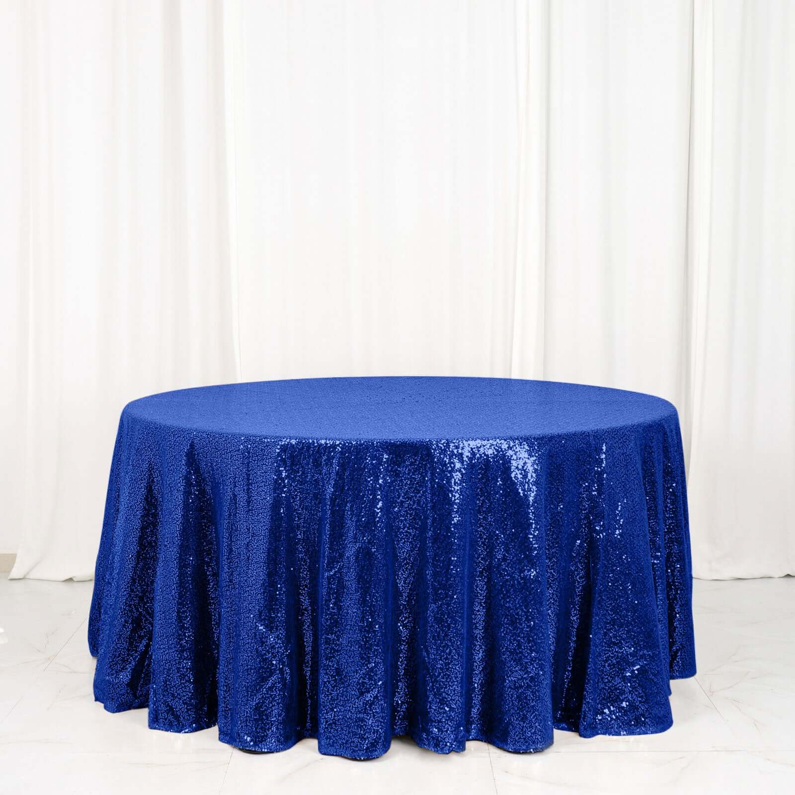Sequin 120" Round Tablecloth Royal Blue - Seamless Glittering Table Cover