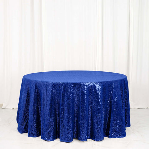 Sequin 120" Round Tablecloth Royal Blue - Seamless Glittering Table Cover