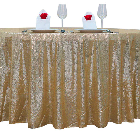 Sequin 132" Round Tablecloth Champagne - Seamless Dazzling Table Cover