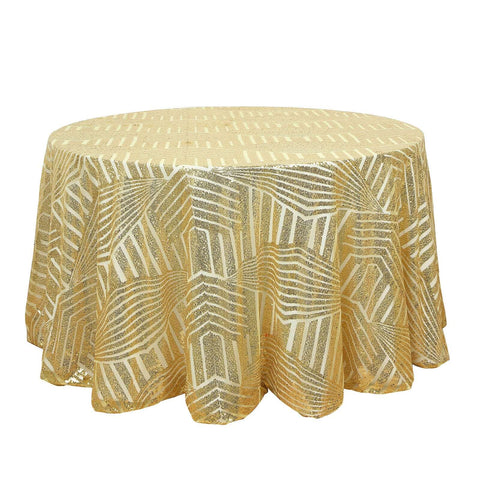 Sequin 120" Round Tablecloth Gold - Seamless Diamond Glitz Design for Glamorous Gatherings