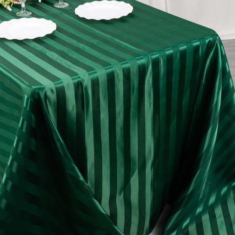 Satin Striped 90"x132" Rectangular Tablecloth Hunter Emerald Green - Seamless Silky Smooth Table Cover