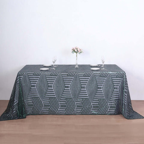 Sequin 90"x132" Rectangle Tablecloth Hunter Emerald Green - Seamless Diamond Table Cover