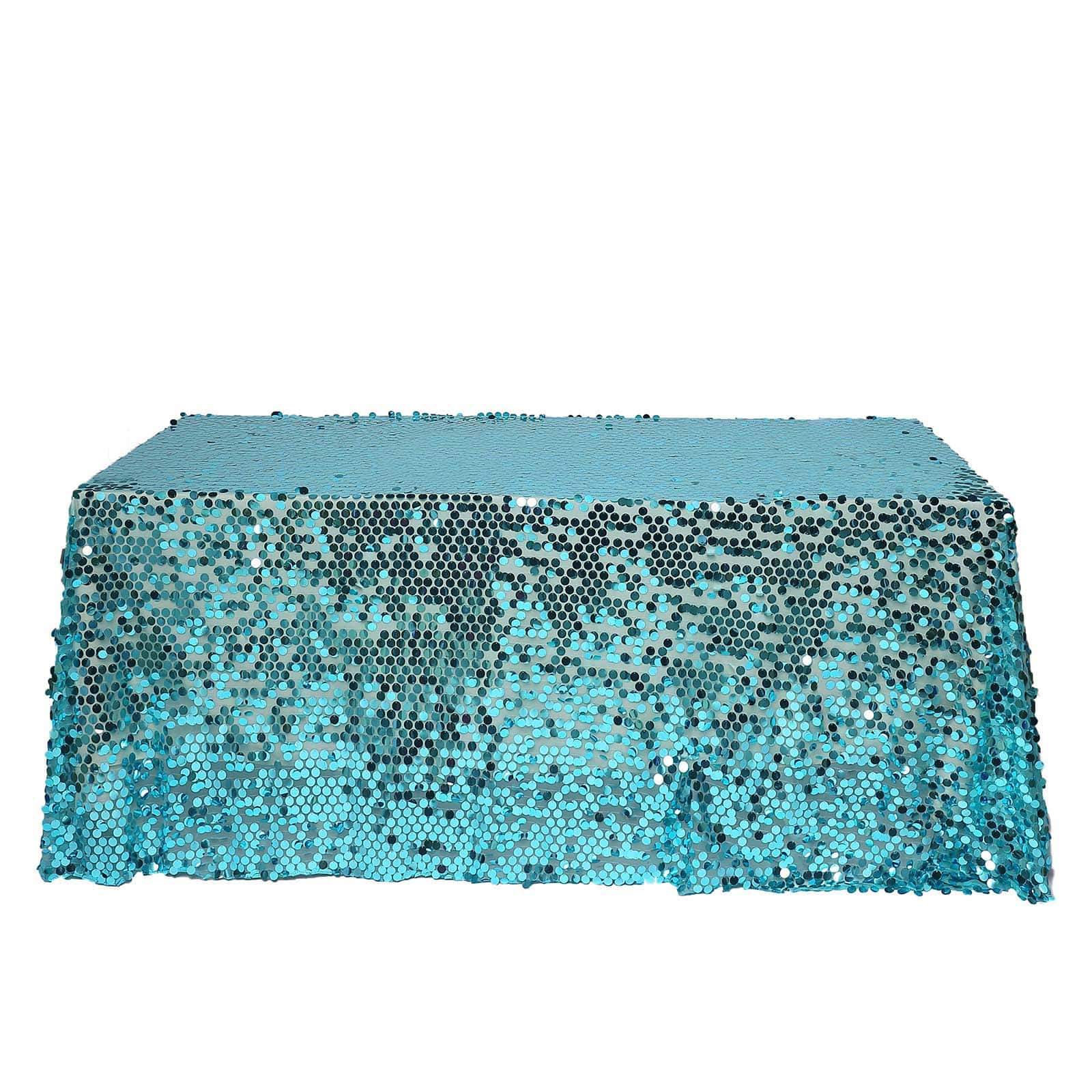 Sequin 90"x156" Rectangle Tablecloth Turquoise - Seamless Big Payette Table Cover