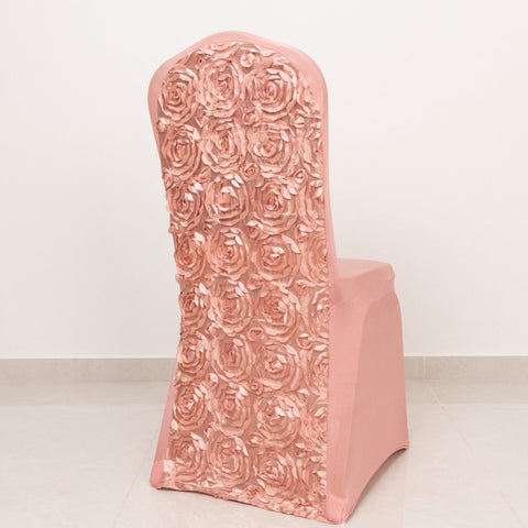 Satin Rosette Chair Cover for Banquet Chairs Dusty Rose - Stretch Fitted Slip-On Slipcover